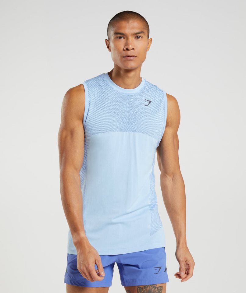 Men\'s Gymshark Apex Seamless Tanks Light Blue | NZ 8UFCRG